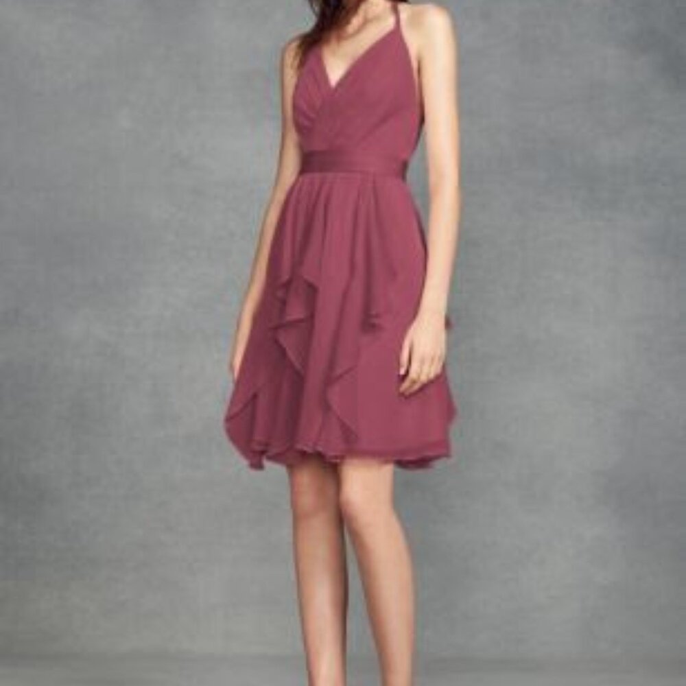 Short Chiffon Bridesmaid Dress with Cascade Skirt